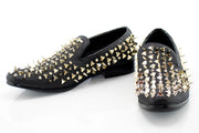 Men's Black And Gold Spiked Slip-On Dress Loafer