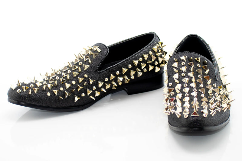 Men's Black And Gold Spiked Slip-On Dress Loafer