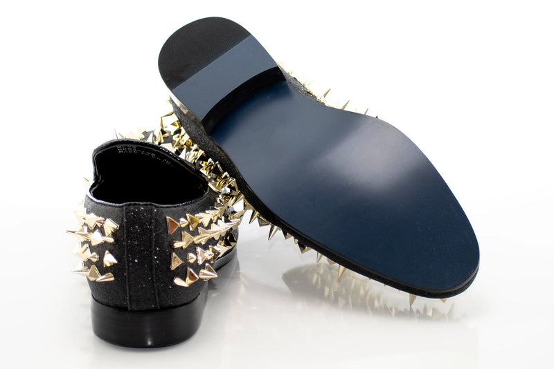 Men's Black And Gold Spiked Slip-On Dress Loafer