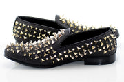 Men's Black And Gold Spiked Slip-On Dress Loafer