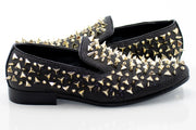 Men's Black And Gold Spiked Slip-On Dress Loafer