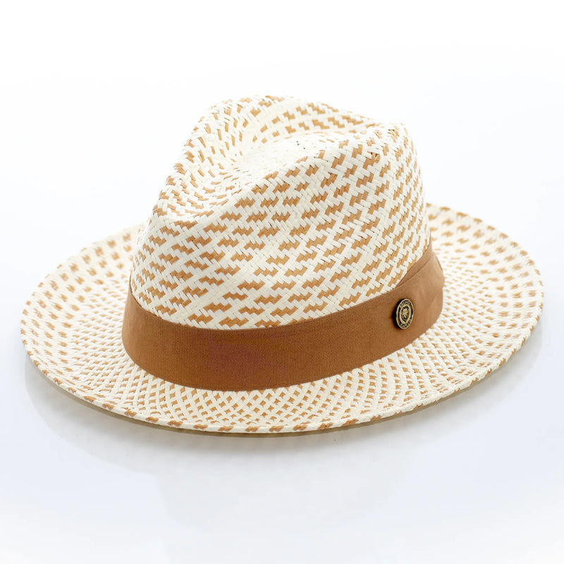 Straw Fedora Hat with Handmade Snap-Brim
