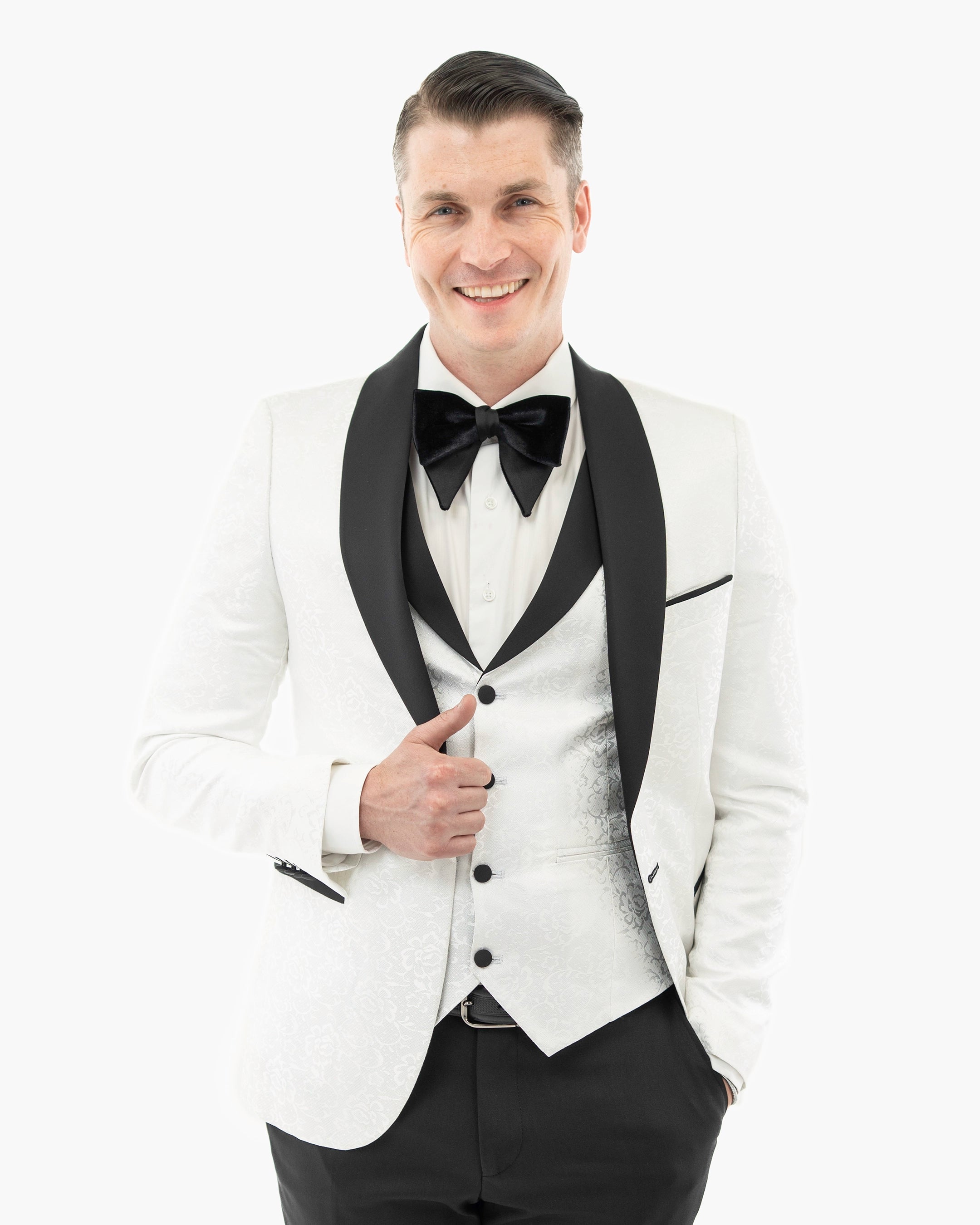 White Floral 3-Piece Slim-Fit Tuxedo