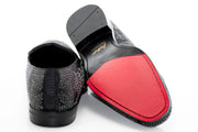 Black Studded Satin Smoking Loafer
