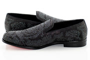 Black Studded Satin Smoking Loafer