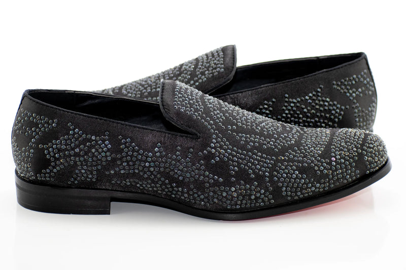 Black Studded Satin Smoking Loafer