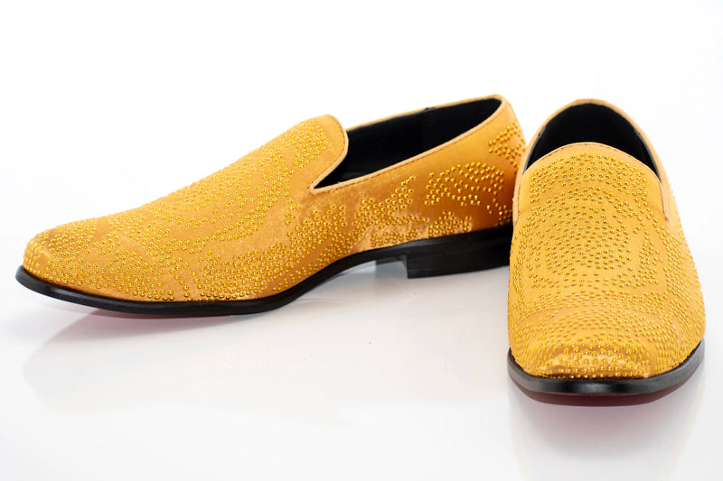 Gold Studded Satin Smoking Loafer