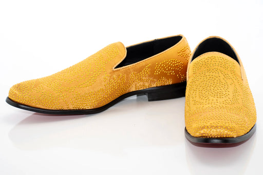 Gold Studded Satin Smoking Loafer