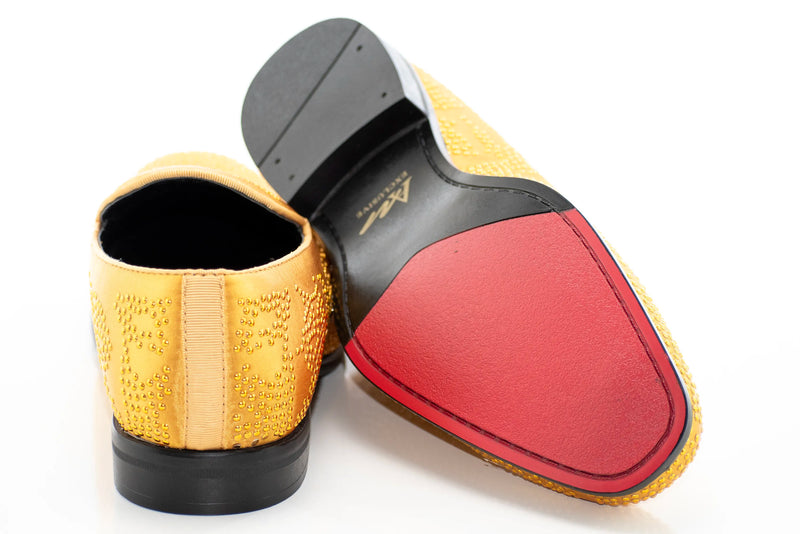 Gold Studded Satin Smoking Loafer