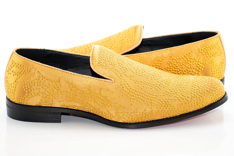 Gold Studded Satin Smoking Loafer