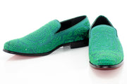 Green Studded Satin Smoking Loafer