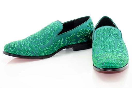 Green Studded Satin Smoking Loafer