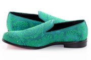 Green Studded Satin Smoking Loafer