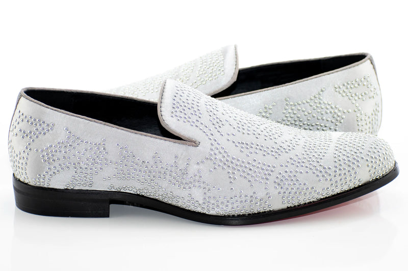 Studded Satin Smoking Loafer