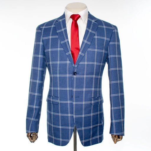 Indigo Blue Plaid 3-Piece Tailored-Fit Suit