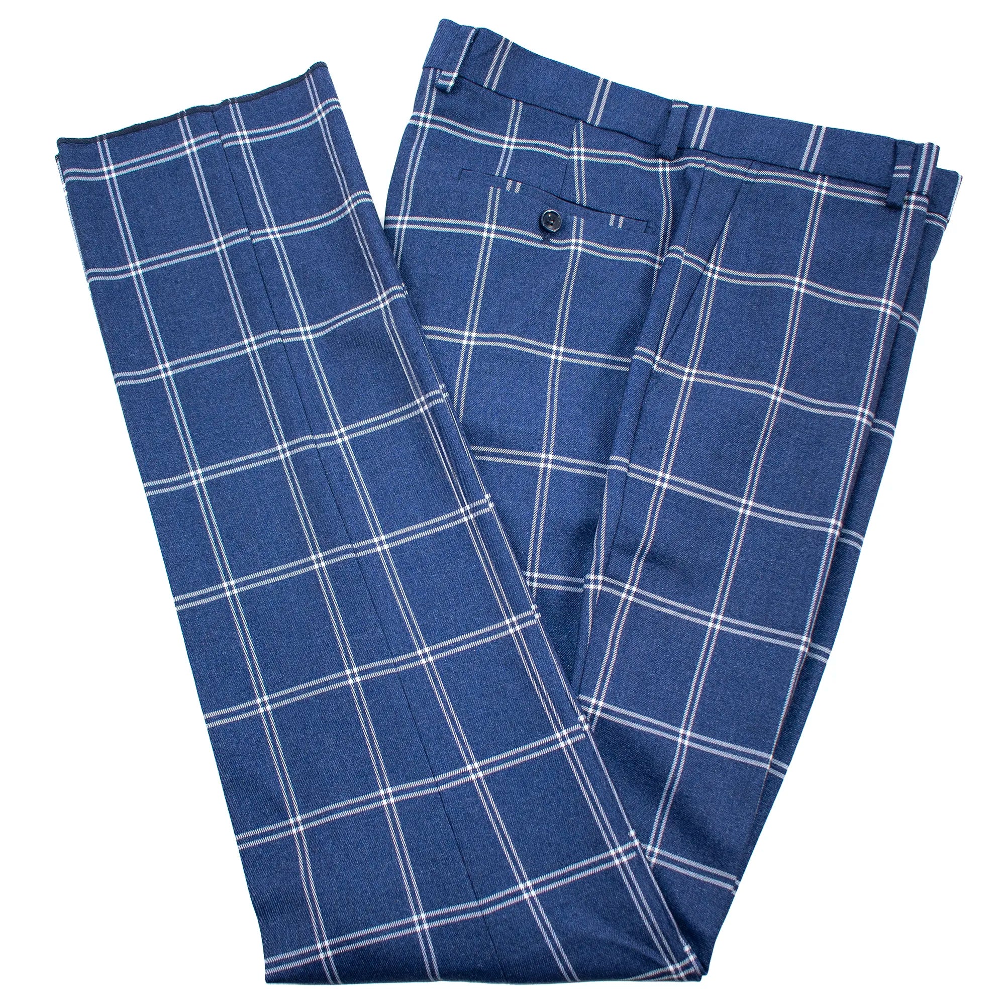 Indigo Blue Plaid 3-Piece Tailored-Fit Suit
