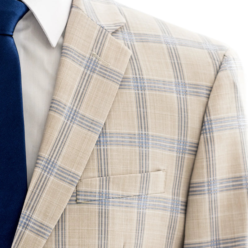 Sand Plaid 3-Piece Tailored-Fit Suit