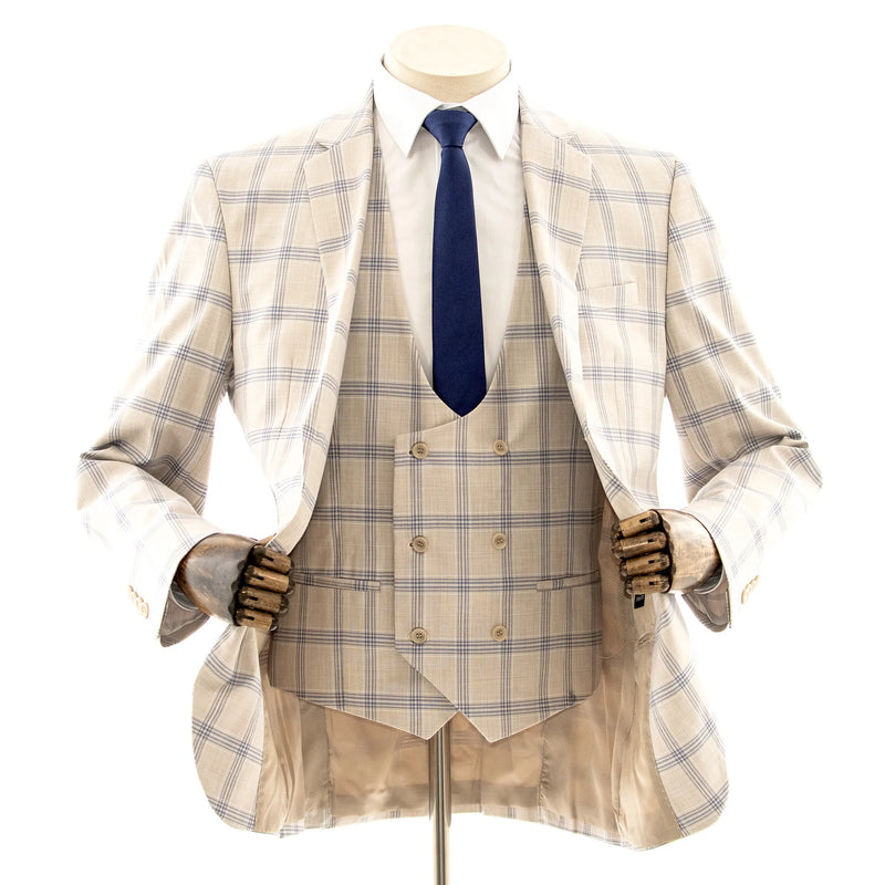 Sand Plaid 3-Piece Tailored-Fit Suit