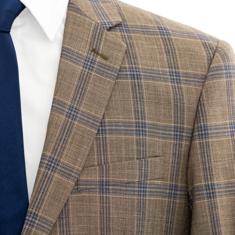 Taupe Plaid 3-Piece Tailored-Fit Suit
