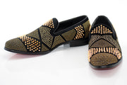 Men's Black And Gold Studded Spiked Dress Loafer