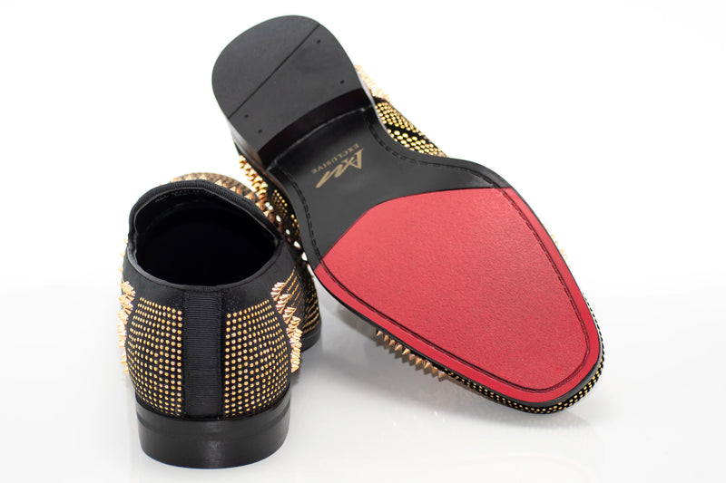 Men's Black And Gold Studded Spiked Dress Loafer