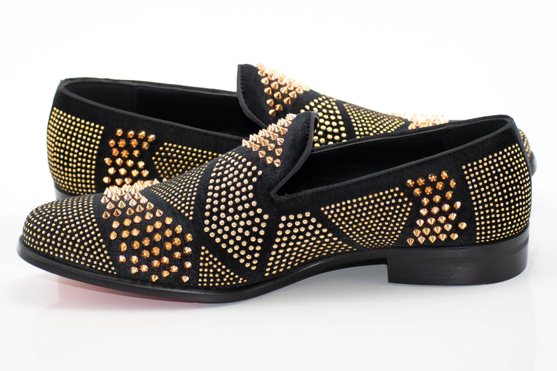 Men's Black And Gold Studded Spiked Dress Loafer