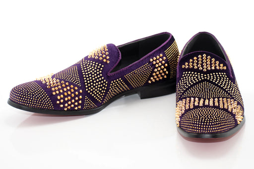Men's Purple And Gold Studded Spiked Dress Loafer