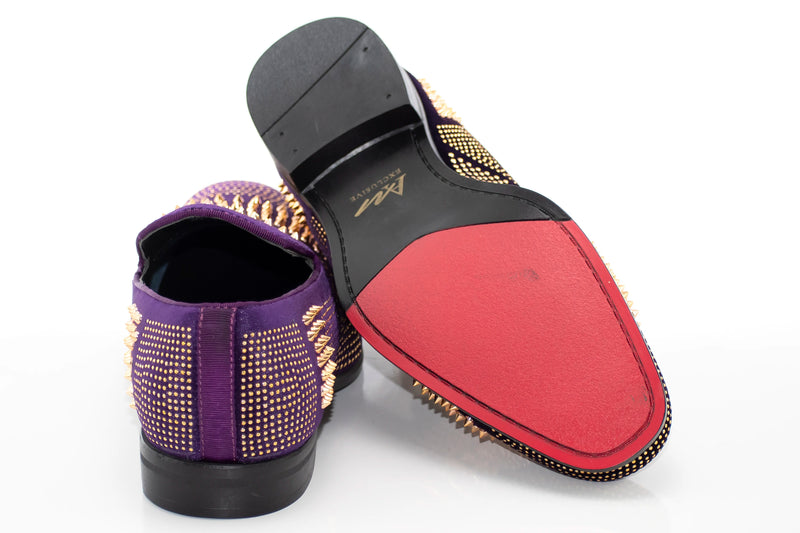 Men's Purple And Gold Studded Spiked Dress Loafer