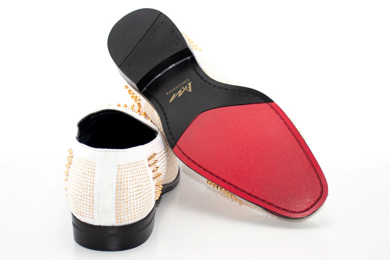 Men's White And Gold Studded Spiked Dress Loafer