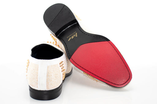 Men's White And Gold Studded Spiked Dress Loafer