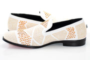 Men's White And Gold Studded Spiked Dress Loafer