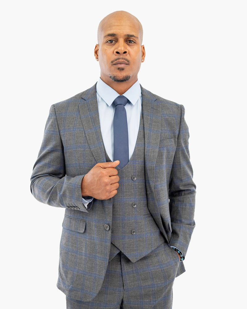 Charcoal Plaid 3-Piece Tailored-Fit Suit