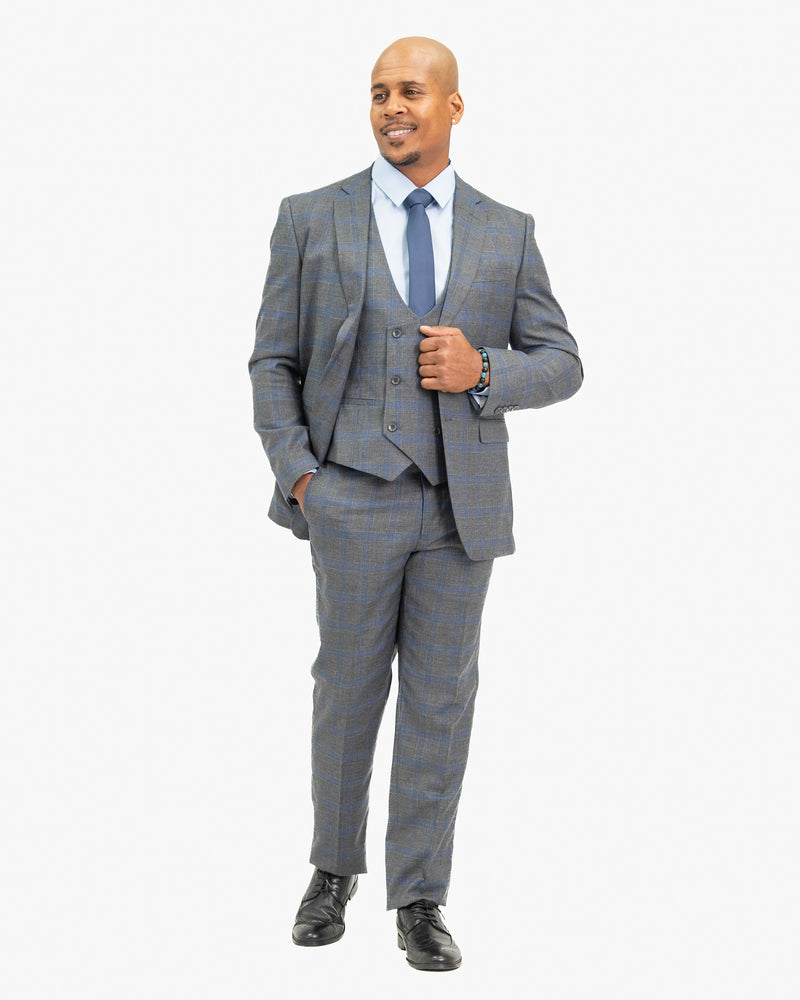 Charcoal Plaid 3-Piece Tailored-Fit Suit