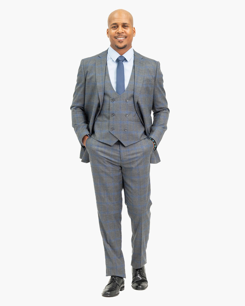 Charcoal Plaid 3-Piece Tailored-Fit Suit