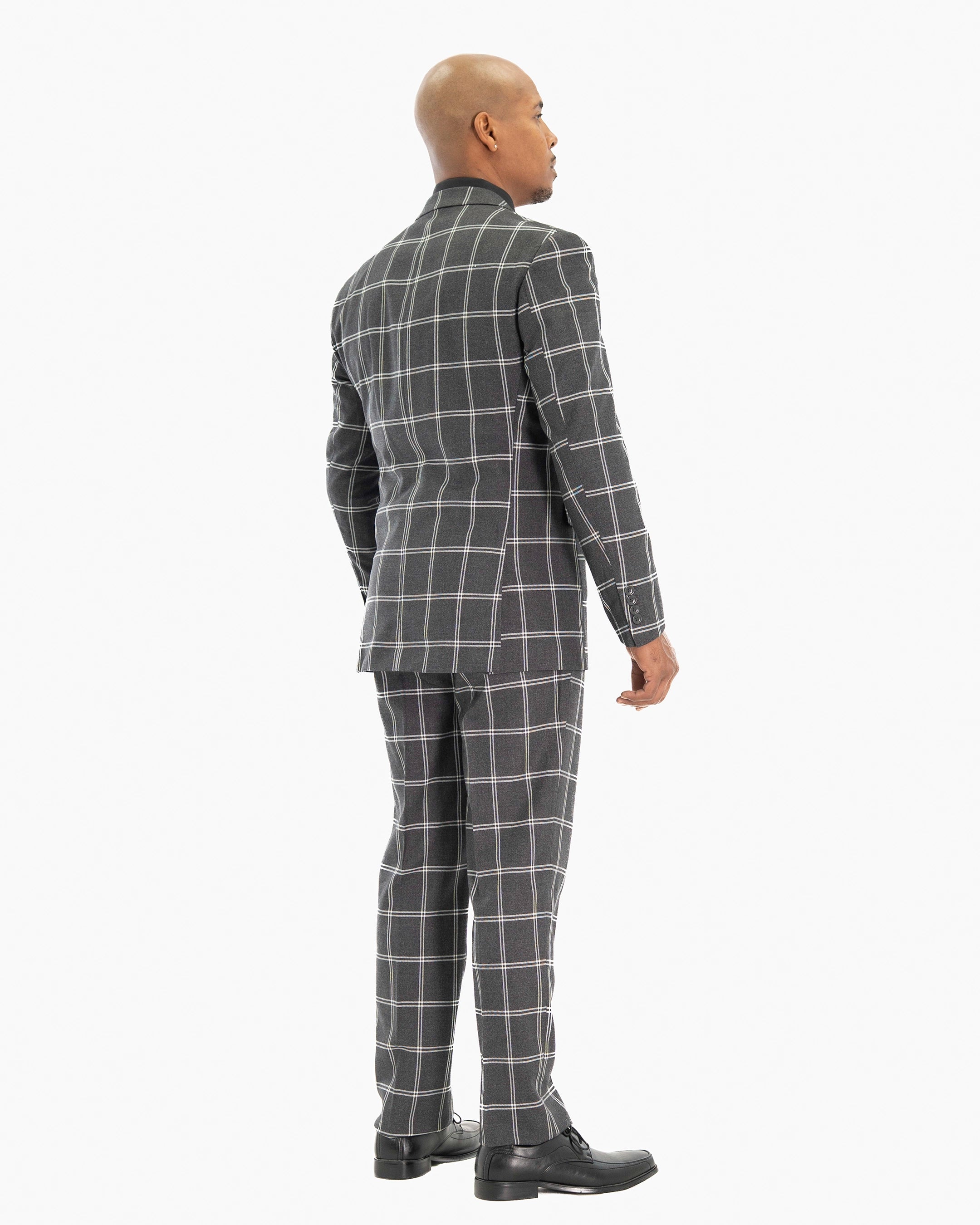 Dark Gray Plaid 3-Piece Tailored-Fit Suit