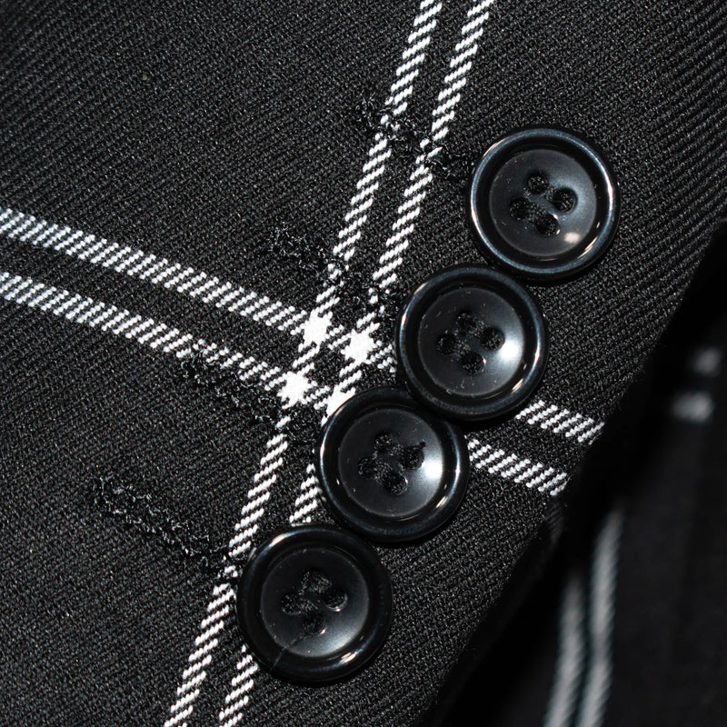 Jet Black Plaid 3-Piece Tailored-Fit Suit