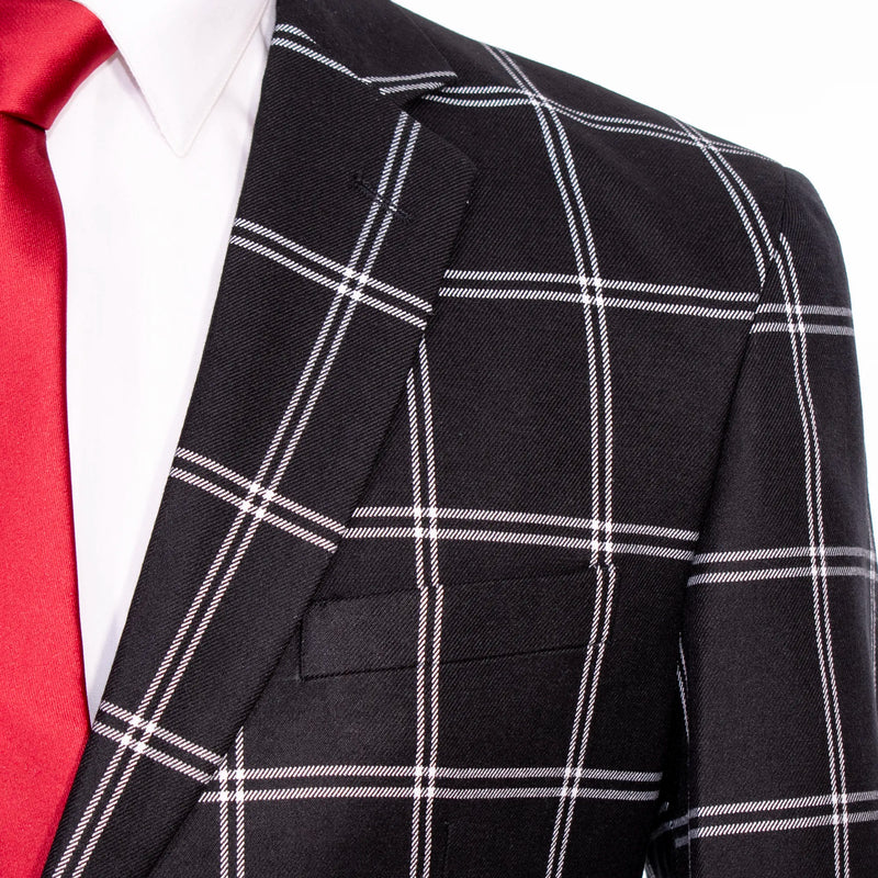 Jet Black Plaid 3-Piece Tailored-Fit Suit