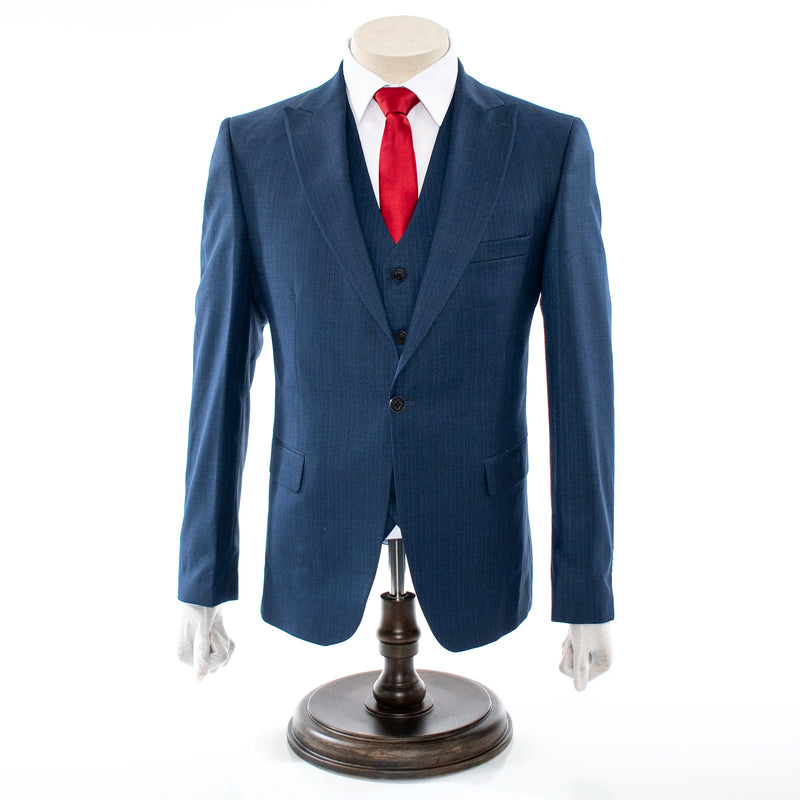 Men's Navy Blue 3-Piece Suit With Peak Lapels