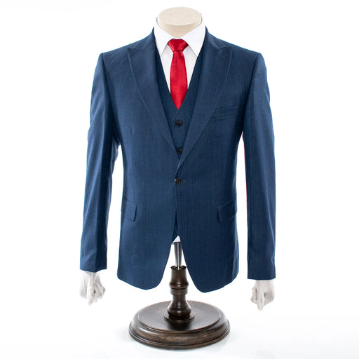 Men's Navy Blue 3-Piece Suit With Peak Lapels