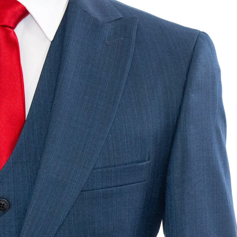 Men's Navy Blue 3-Piece Suit With Peak Lapels