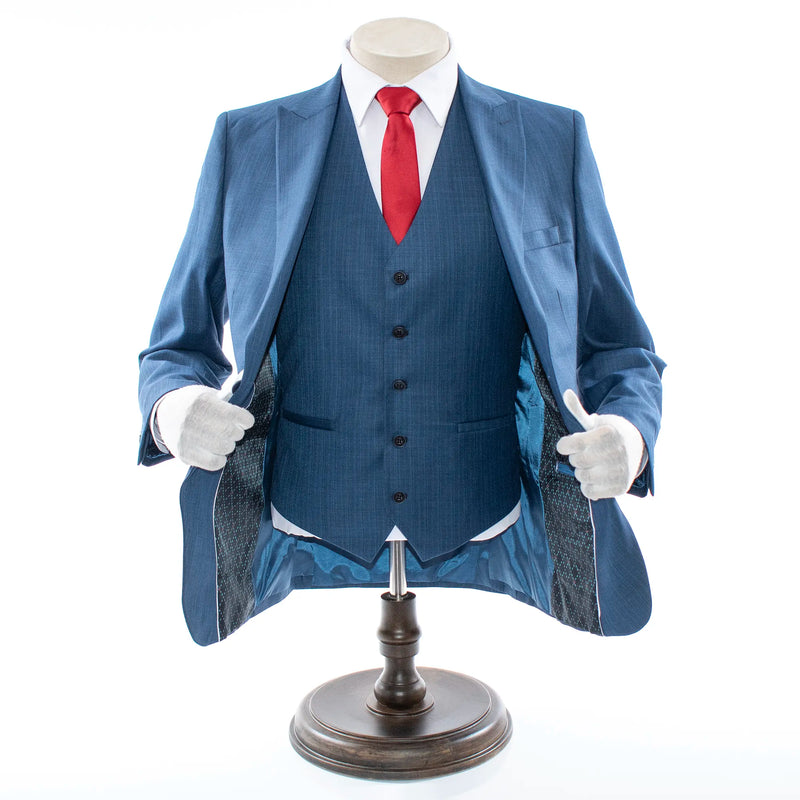 Men's Sapphire Blue 3-Piece Suit With Peak Lapels