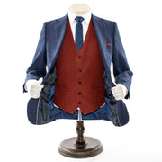 Men's Sapphire Blue And Rust 3-Piece Suit With Peak Lapels
