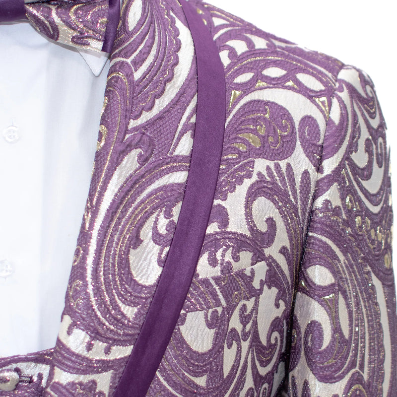 Lavender Woven Baroque 3-Piece Slim-Fit Tuxedo