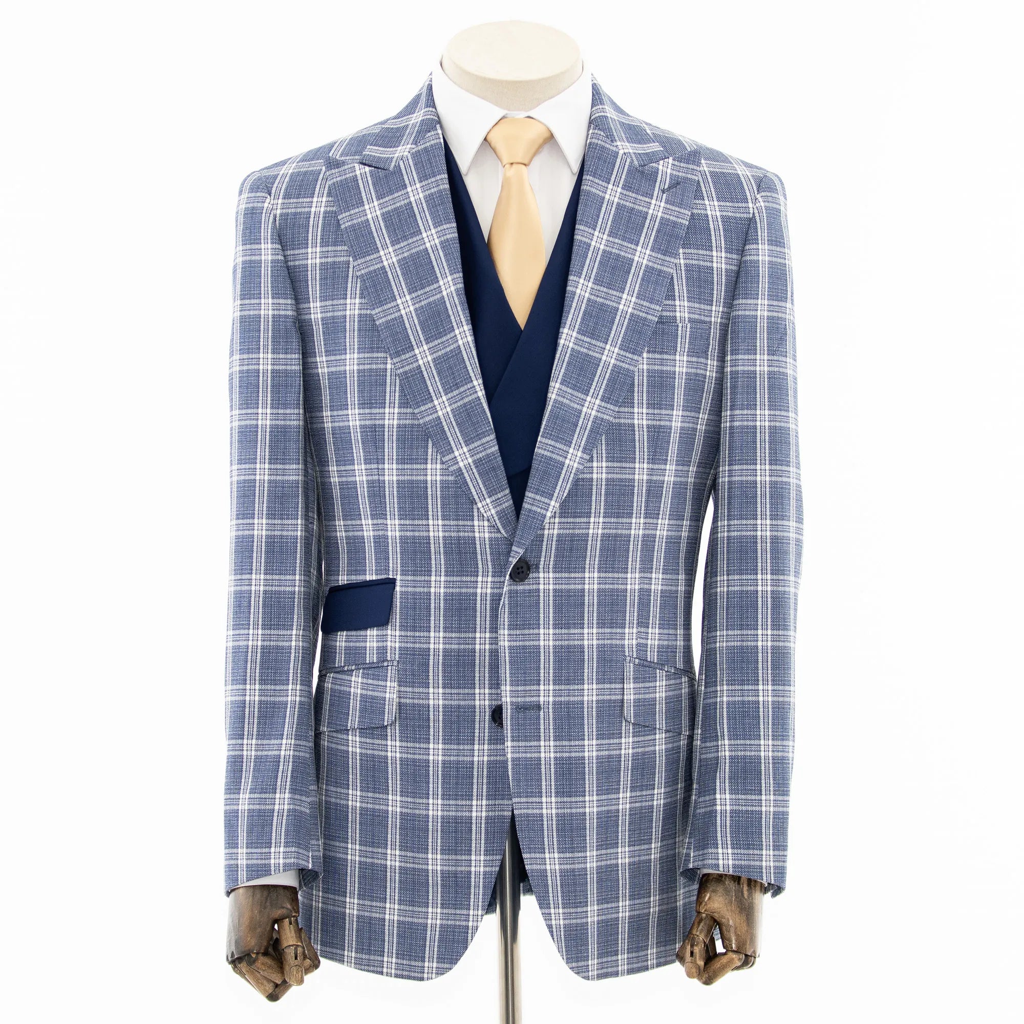 Blue Plaid 3-Piece Tailored-Fit Suit