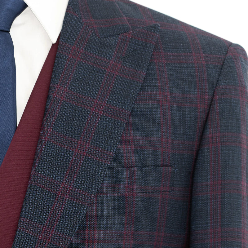 Navy Plaid 3-Piece Tailored-Fit Suit