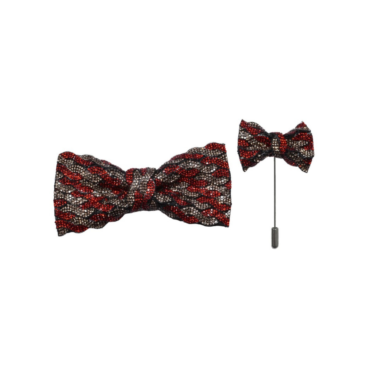 Crimson and Gold Wave Rhinestone Bow Tie and Lapel Pin