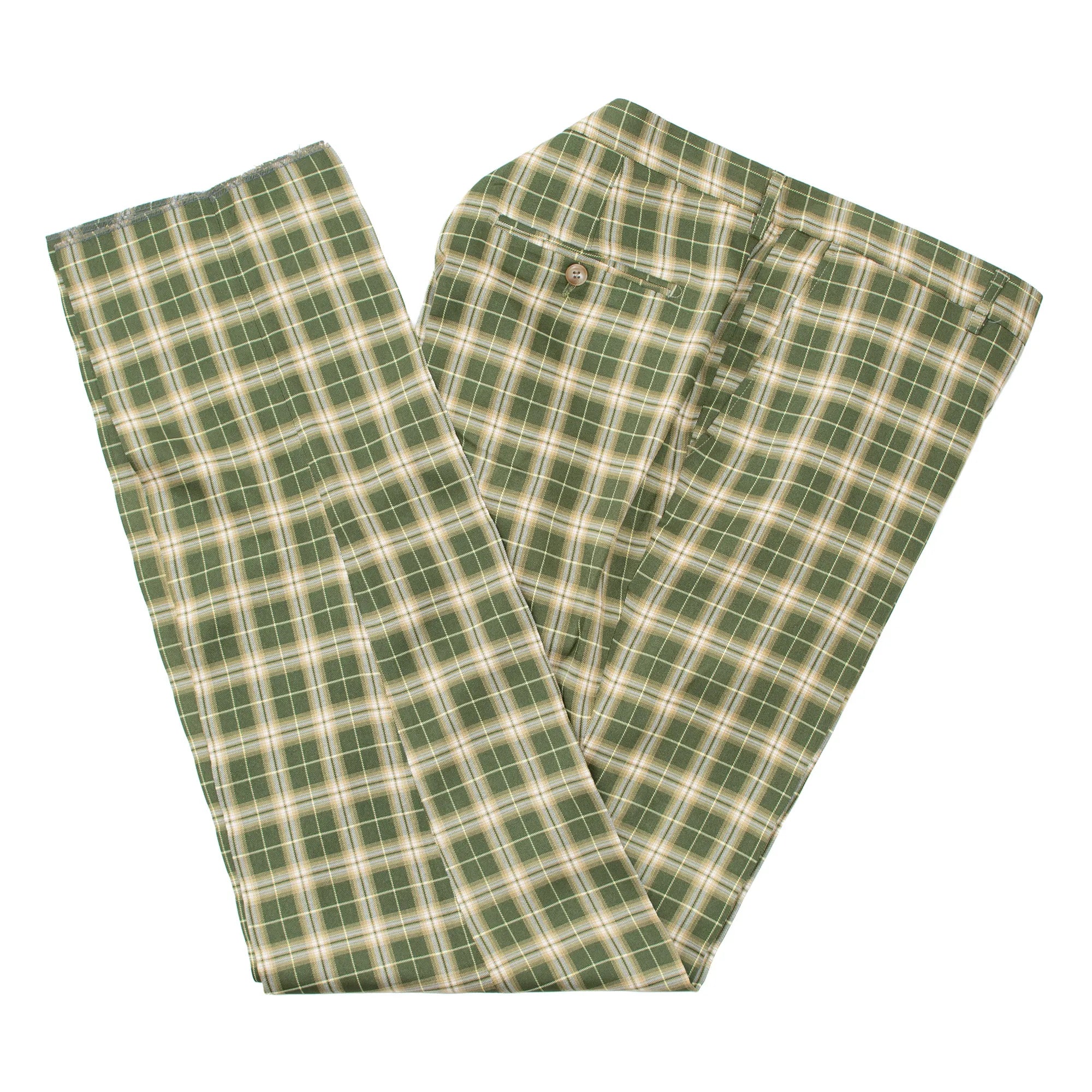 Green Plaid Regular-Fit Designer Pants