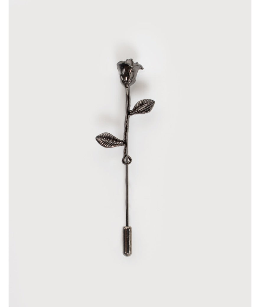Short Stem Metallic Rose Lapel Pin