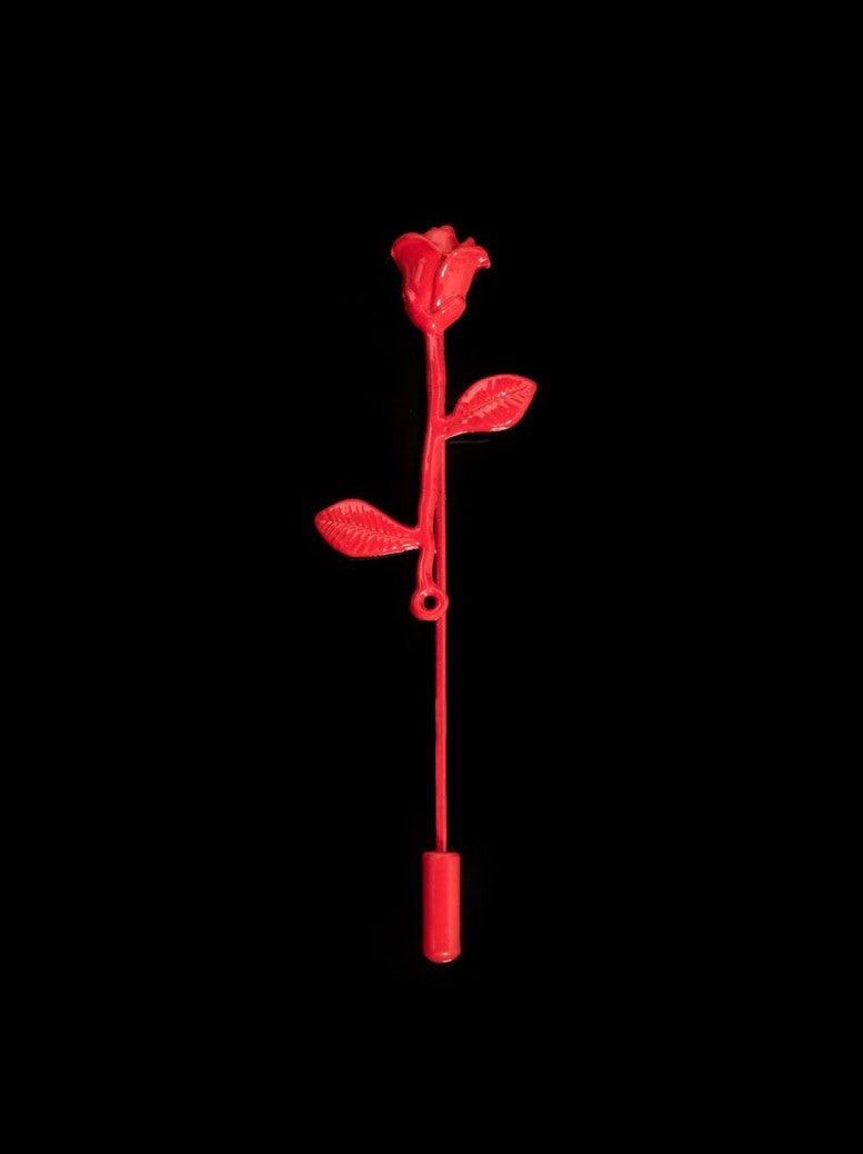Short Stem Metallic Rose Lapel Pin