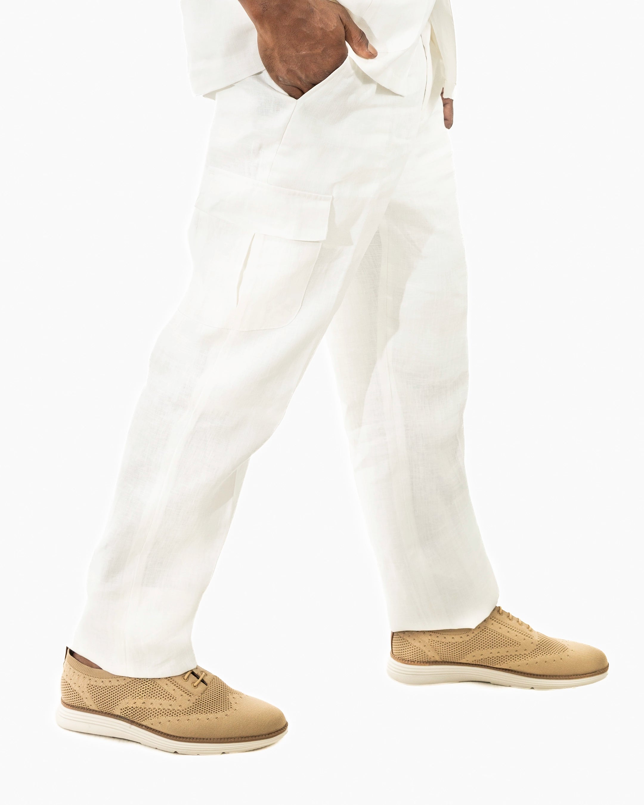 White Tailored-Fit Linen Pants